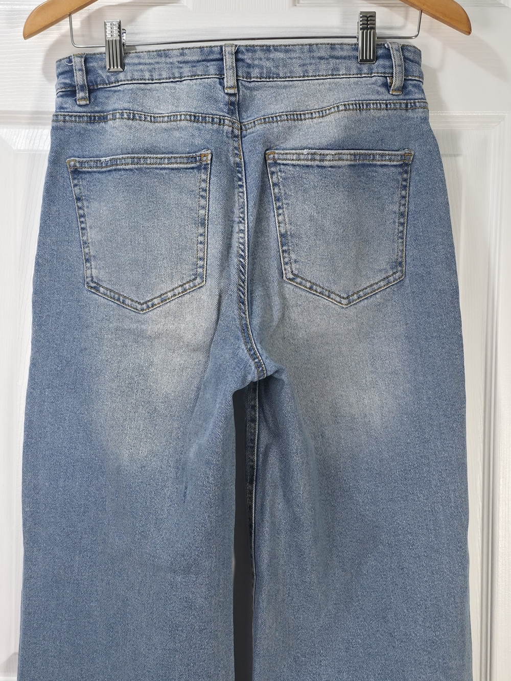 DEX High Rise Wide Leg Patch Pocket Button Fly Crop Jeans Blue Size 27 - Picture 6 of 8